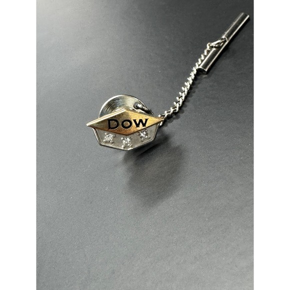 Vintage Dow Chemical Employee Service Award Tie Tack Pin 3 Diamonds 10K Gold